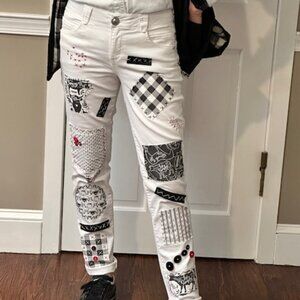 Democracy White Jeans Sz 6 Upcycled OOAK Mixed Media Boho Style Patchwork Pants